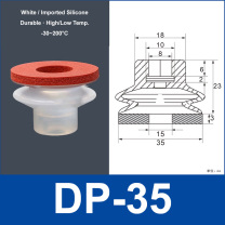 DP-35 white silicone vacuum suction cup with red foam pad, 8 mm mounting hole