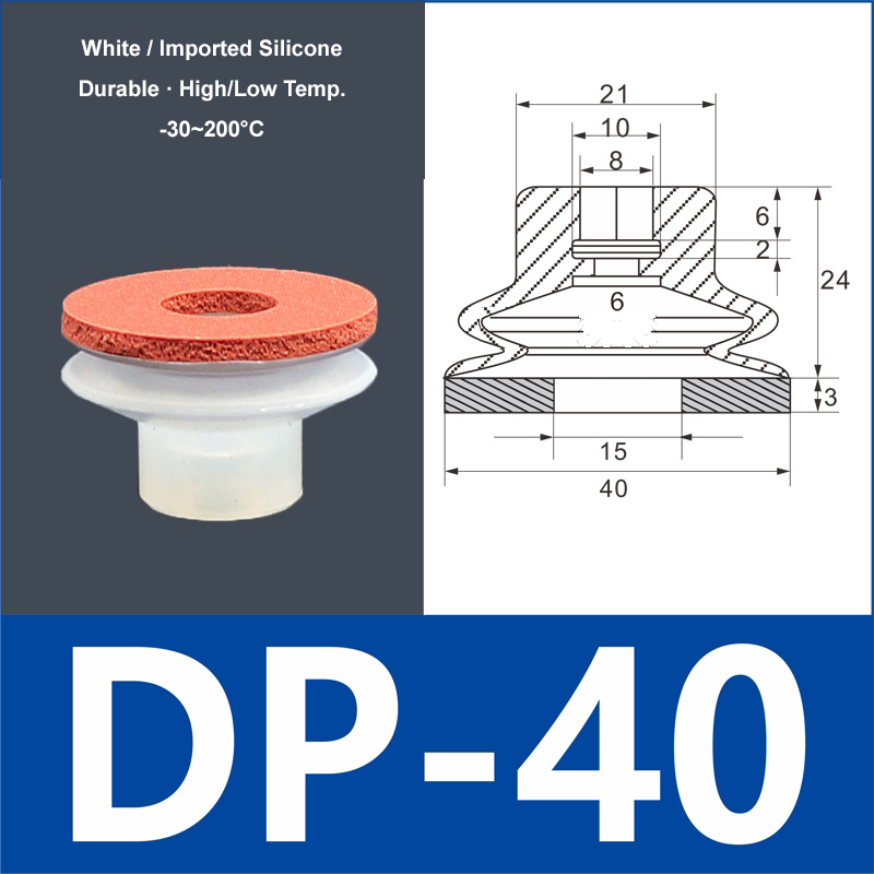 DP-40 white silicone vacuum suction cup with red foam pad, 8 mm mounting hole
