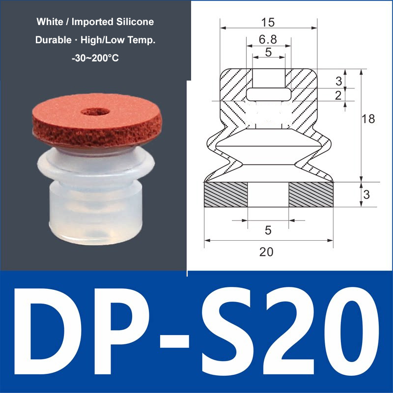DP-S20 white silicone vacuum suction cup with red foam pad, 5 mm mounting hole