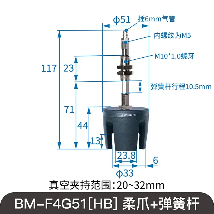 BM-F4G51[HB]/SN Pneumatic Manipulator High Temperature Resistance Negative Pressure Flexible Touch Two-Finger Rubber-BOLTTE