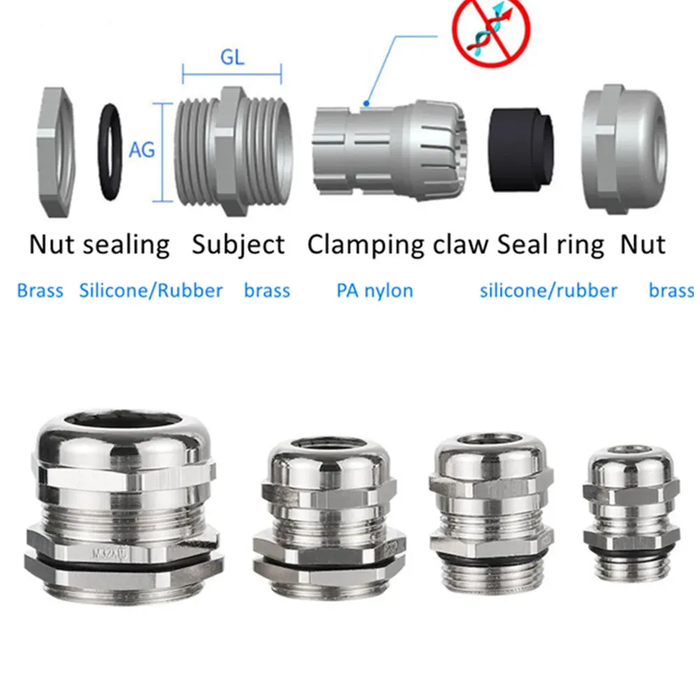 Waterproof Cable Gland Connector IP68 Nickel Plated Brass Metric Cable M8 M10 M12 M14 M16 M18-M36 Fit 18-25mm for 4-8mm Cable-BOLTTE