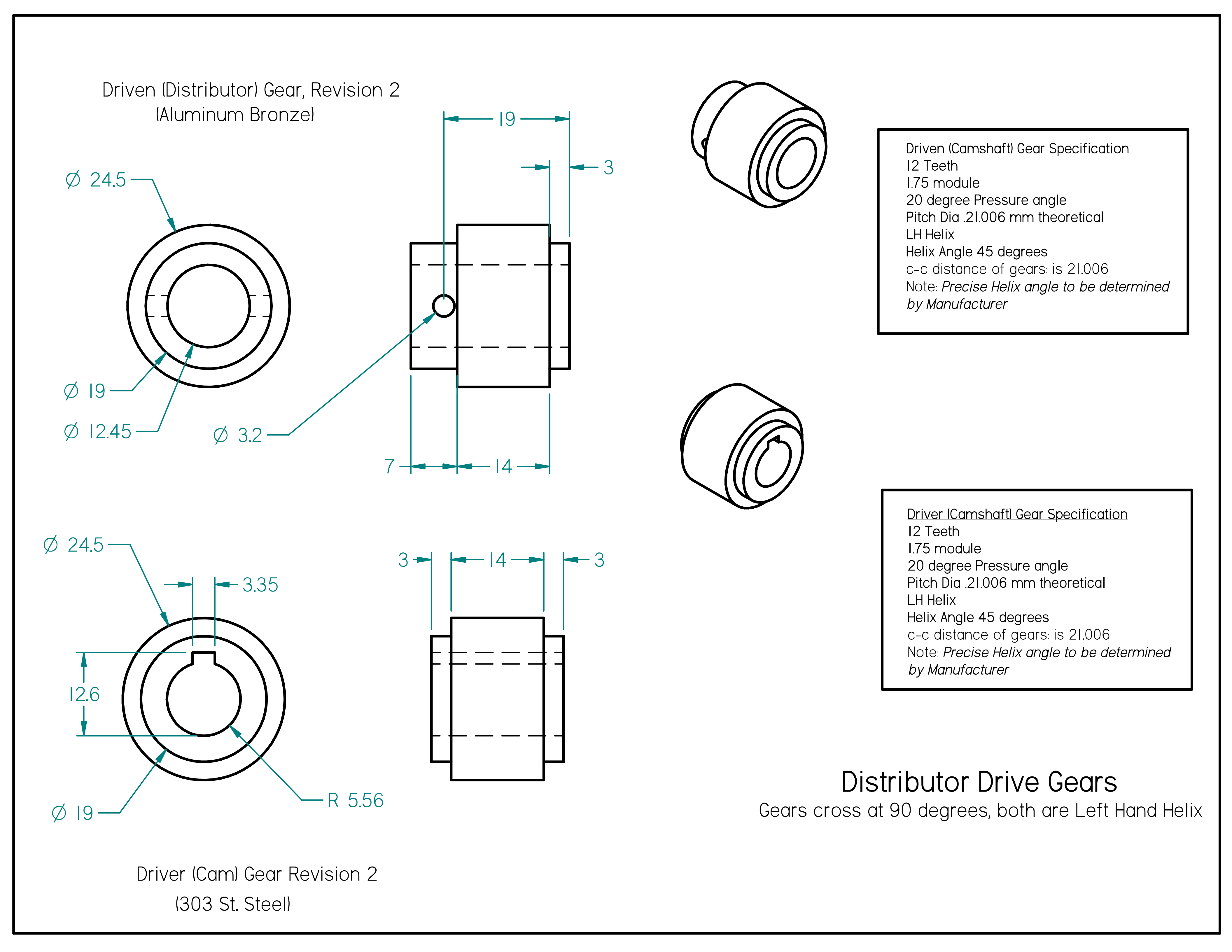 Custom gear set, 4 pieces per set, customized according to drawings