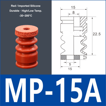 MP-15A red silicone vacuum suction cup with red foam pad, 8 mm mounting hole