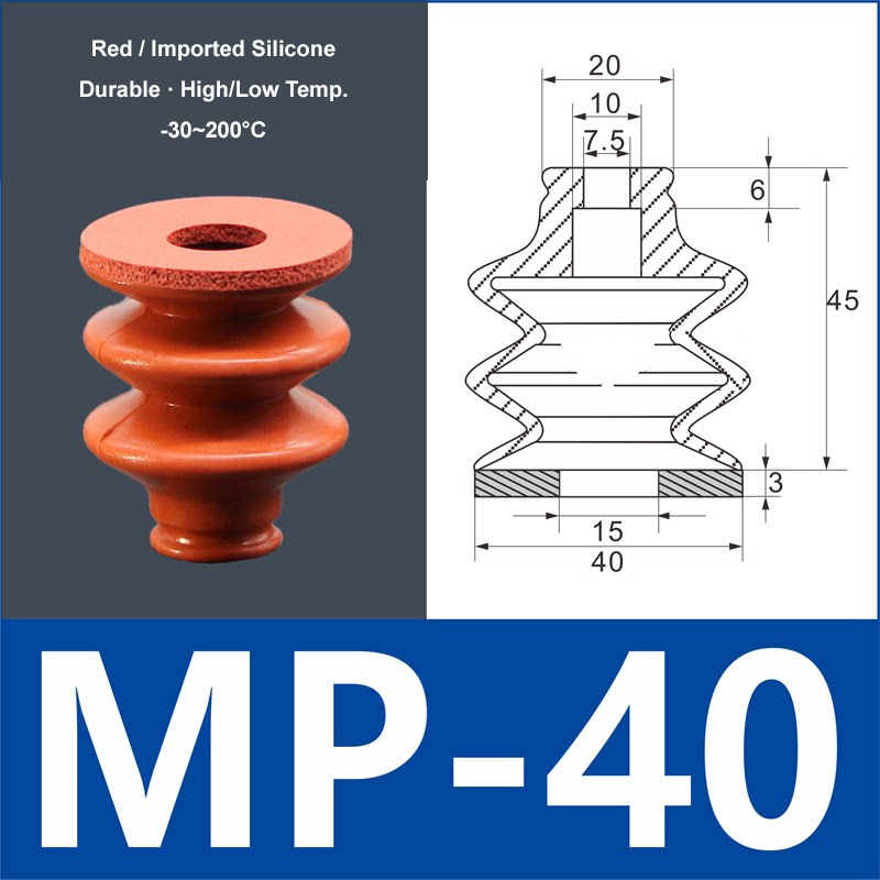 MP-40 red silicone vacuum suction cup with red foam pad, 8 mm mounting hole
