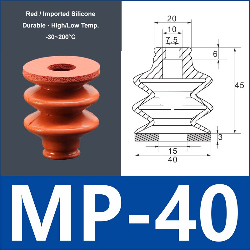 MP-40 red silicone vacuum suction cup with red foam pad, 8 mm mounting hole