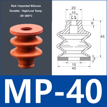 MP-40 red silicone vacuum suction cup with red foam pad, 8 mm mounting hole