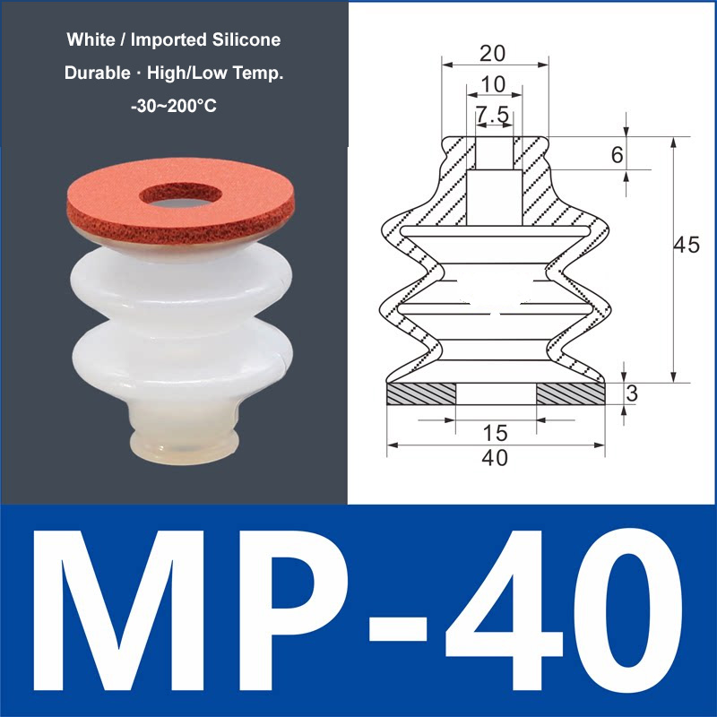 MP-40 white silicone vacuum suction cup with red foam pad, 8 mm mounting hole