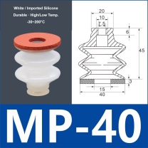 MP-40 white silicone vacuum suction cup with red foam pad, 8 mm mounting hole