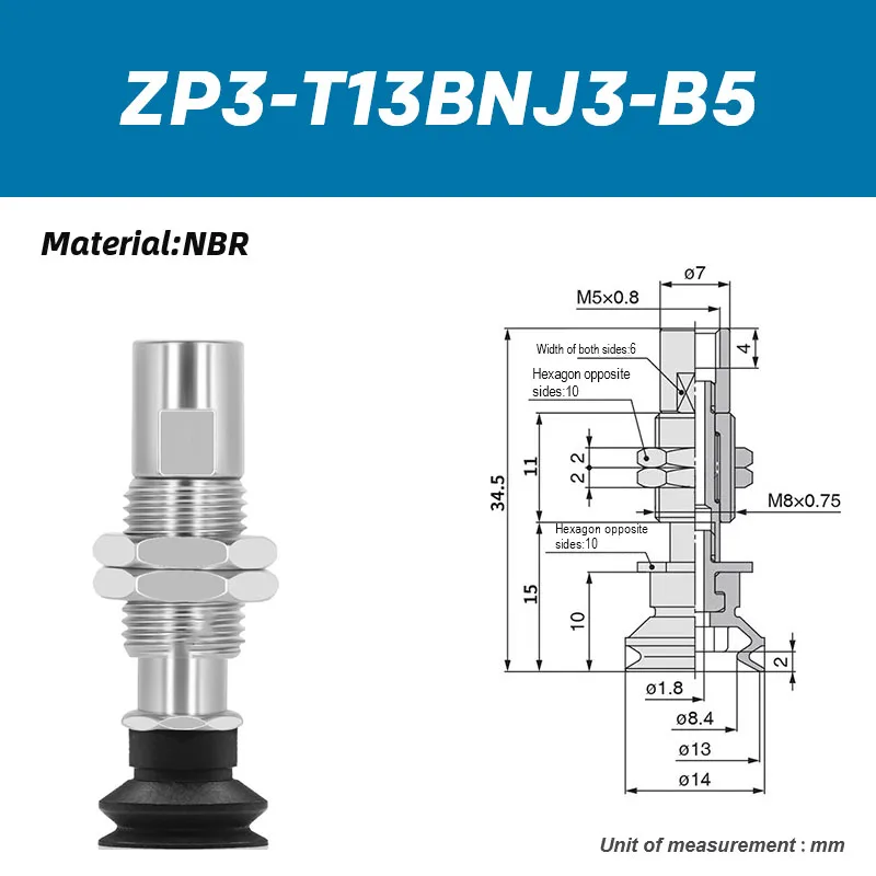 Industrial robotic arm vacuum suction cup ZP3-T04BNJ3-B5 ZP3-T04BNJ6-B5 ZP3-T06BNJ6-B5 ZP3-T08BNJ10-B5 ZP3-T16BNJ10-B5-BOLTTE