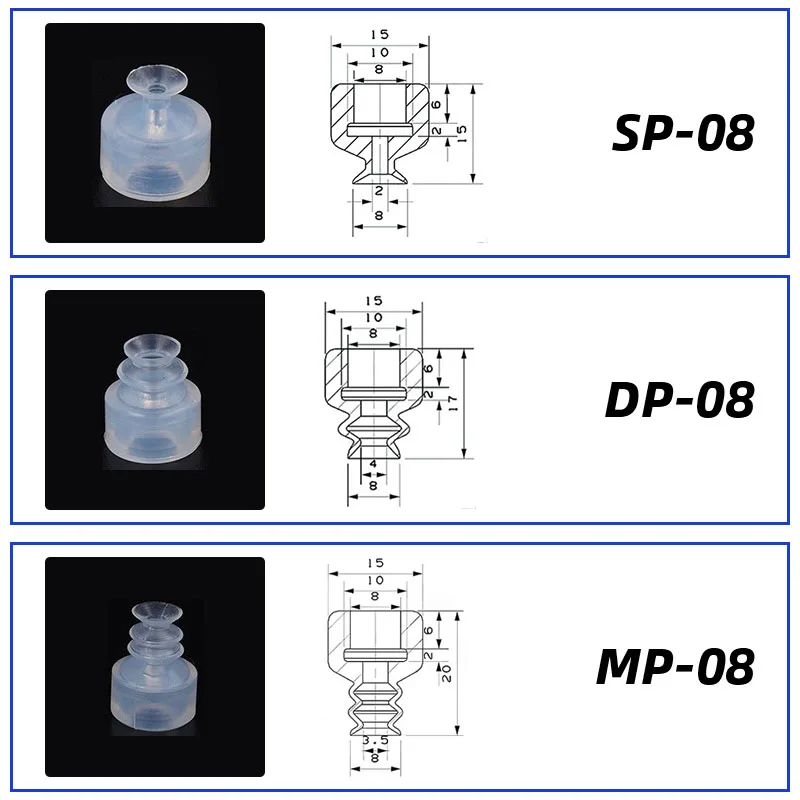 10Pcs/lot Manipulator vacuum suction cup silica gel  resistant suction nozzle pneumatic accessories Head mounting hole 8mm-BOLTTE