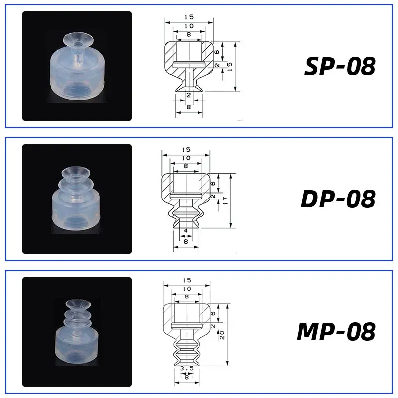 10Pcs/lot Manipulator vacuum suction cup silica gel  resistant suction nozzle pneumatic accessories Head mounting hole 8mm-BOLTTE
