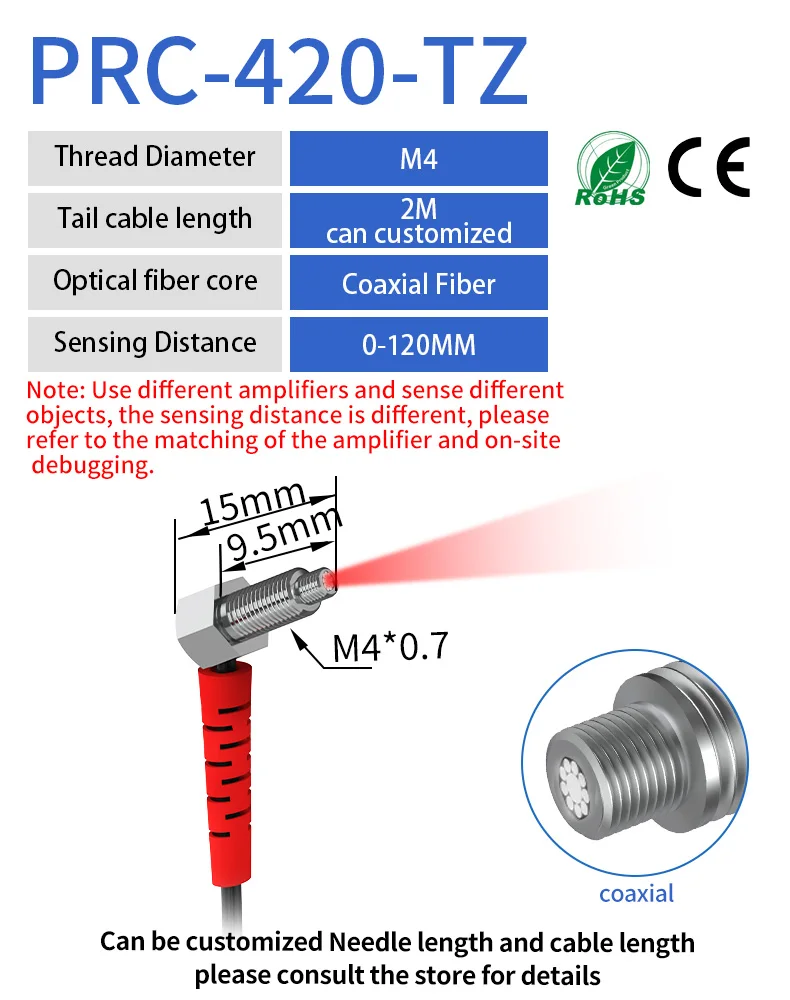GTRIC Fiber Optic Sensor Probe Elbow Diffuse Reflection M3 M4 M6 1M 2M Cable Coaxial Non-Coaxial Optical Photoelectric Switch-BOLTTE