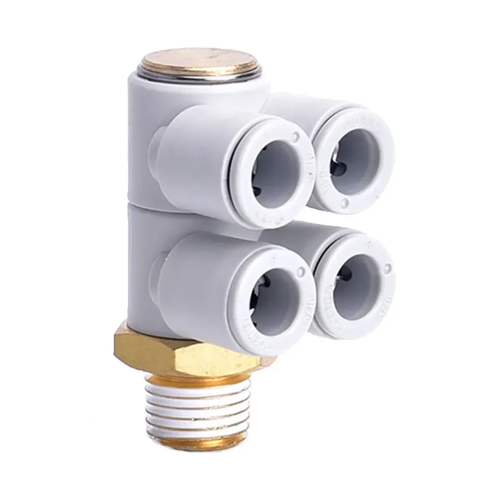 Rotary 1/8" 1/4" 3/8" 1/2" BSP 4 6 8 10 12mm Tube Elbow 4 Ways Splitter Plastic Pneumatic Air Pipe Fitting Push In Connector-BOLTTE