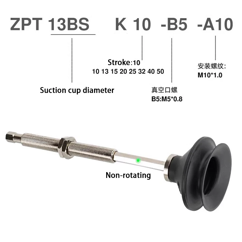 Pneumatic Vacuum Suction Cup with Connecting Rod Fittings ZPT 10mm-50mm Buffer Stroke Non Rotatable Mounting Bracket Assembly-BOLTTE