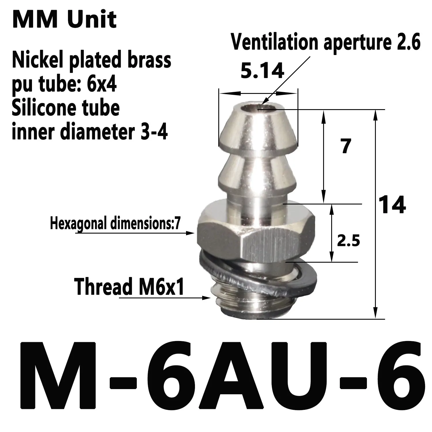 2mm 3mm 4mm 6mm 8mm OD Air Pneumatic Hose to M3 M4 M5 M6 Male Mini Barb Fitting pagoda joint Copper nickel plated-BOLTTE