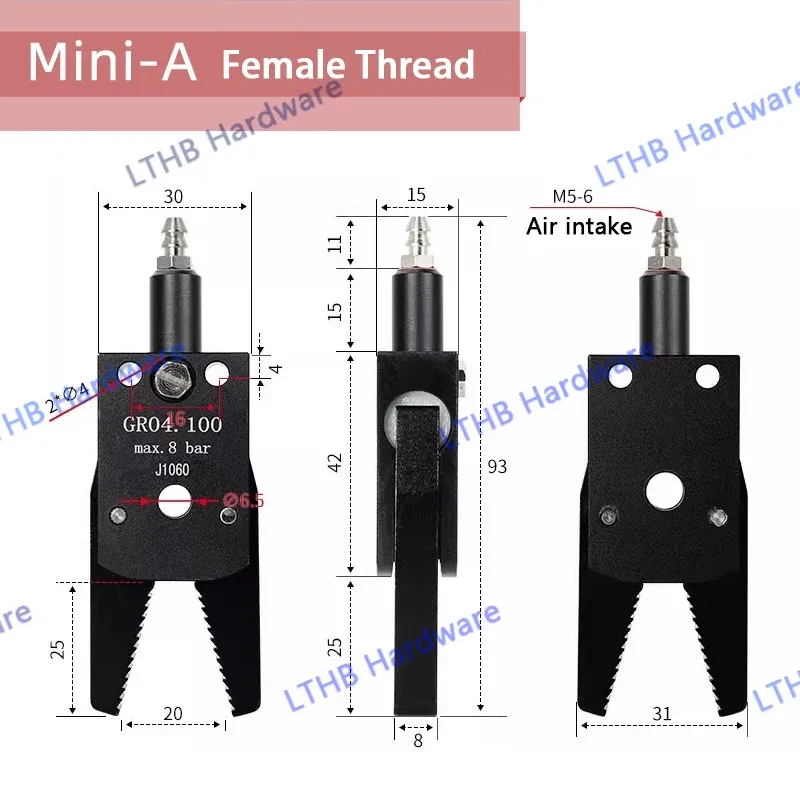 Mechanical Arm Gripper Pneumatic Clamp MINI A Male Female Thread Fixture Injection Molding Accessories Robot Automation Tools-BOLTTE