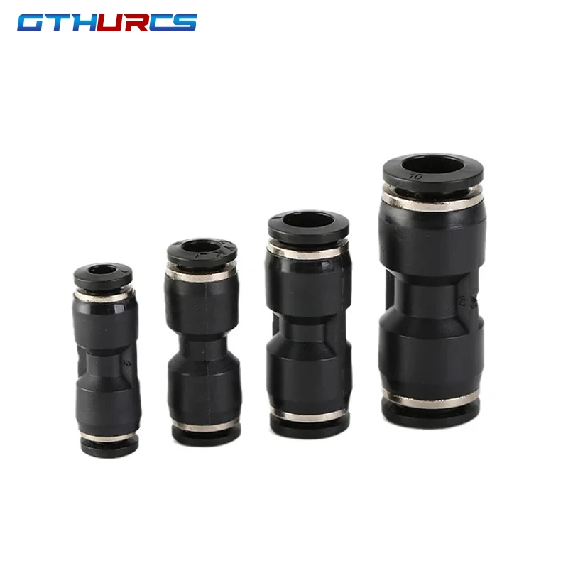 Black Pneumatic Fitting Pipe Connector Quick Release Coupling 4mm 6mm 8mm 10mm 12mm PU PV PE HVFF PY Tube Connectors-BOLTTE