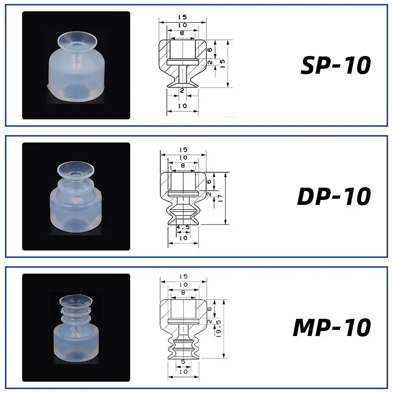 10Pcs/lot Manipulator vacuum suction cup silica gel  resistant suction nozzle pneumatic accessories Head mounting hole 8mm-BOLTTE