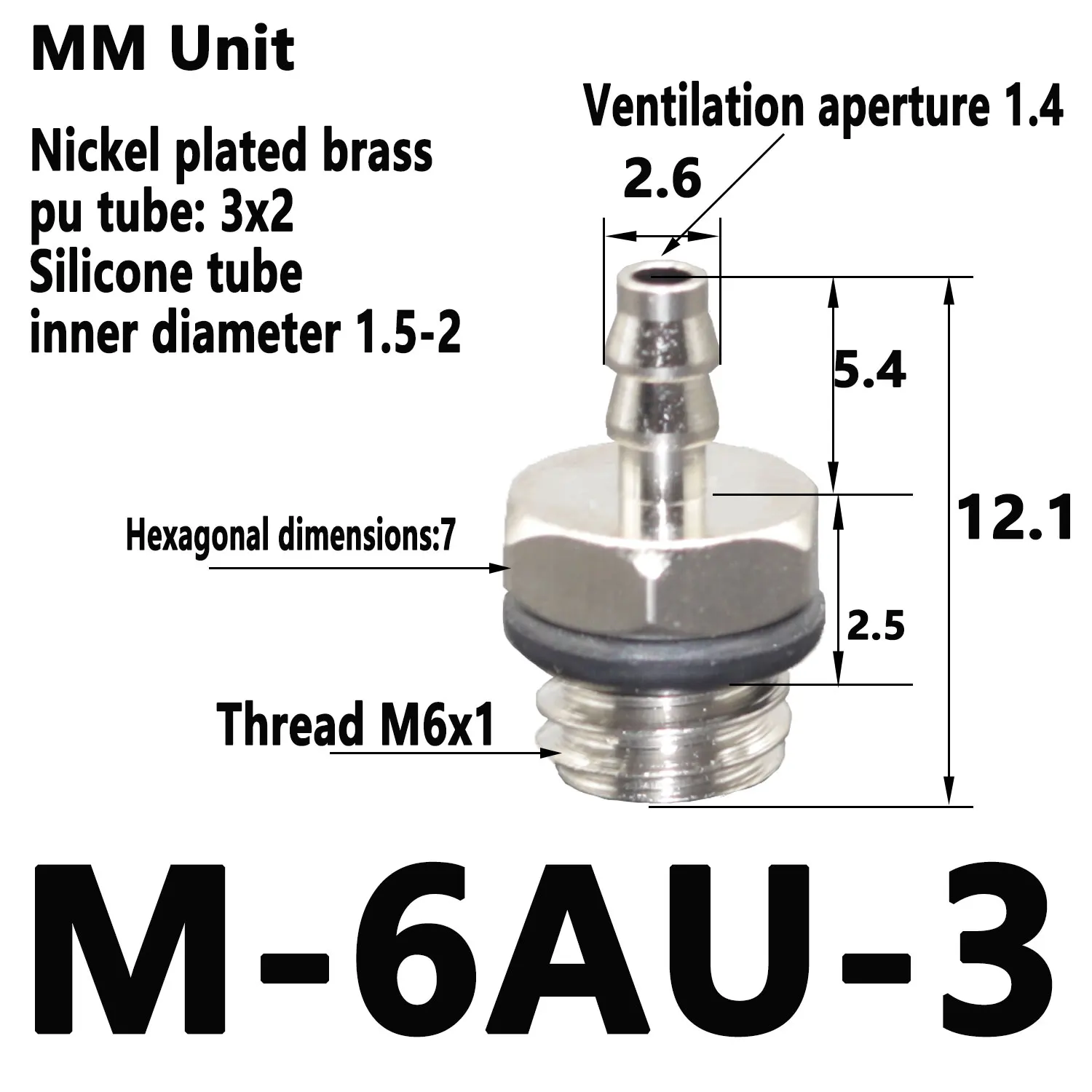 2mm 3mm 4mm 6mm 8mm OD Air Pneumatic Hose to M3 M4 M5 M6 Male Mini Barb Fitting pagoda joint Copper nickel plated-BOLTTE