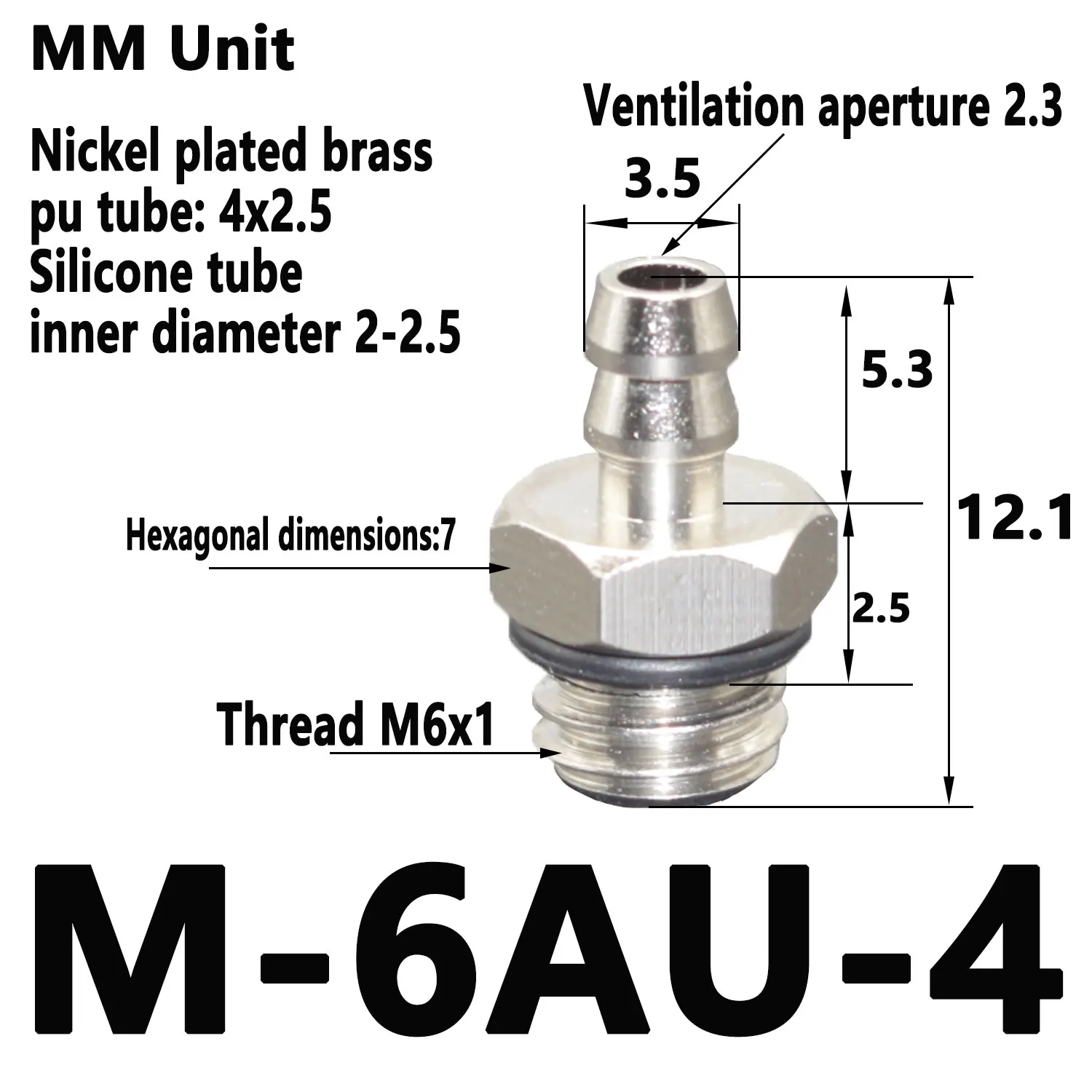 2mm 3mm 4mm 6mm 8mm OD Air Pneumatic Hose to M3 M4 M5 M6 Male Mini Barb Fitting pagoda joint Copper nickel plated-BOLTTE