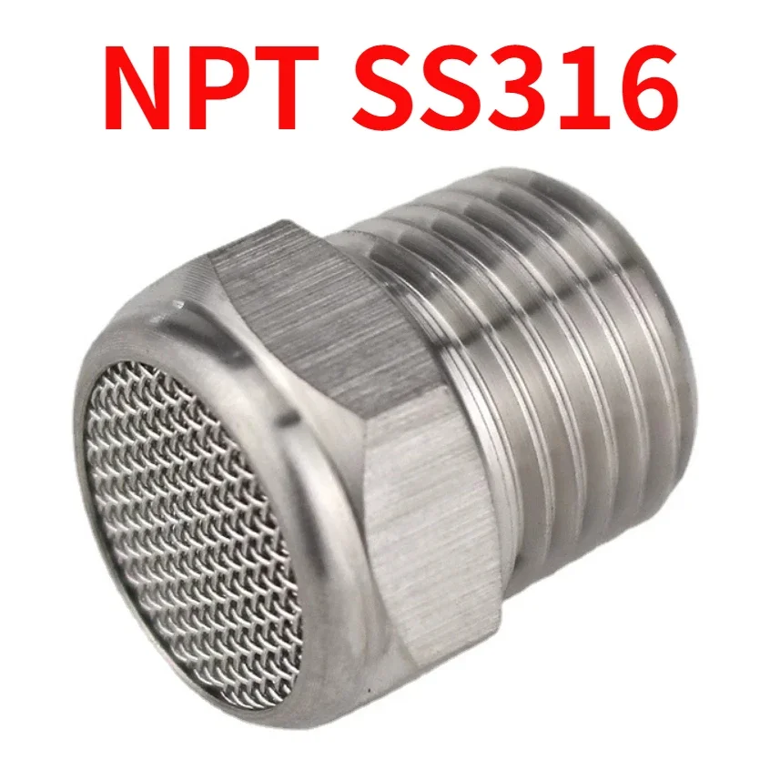 M5 1/8" 1/4" 3/8" 1/2" -2" BSP NPT Male Pneumatic Air 304 316 Stainless Steel Exhaust Muffler Silencers Fitting Noise Filter-BOLTTE