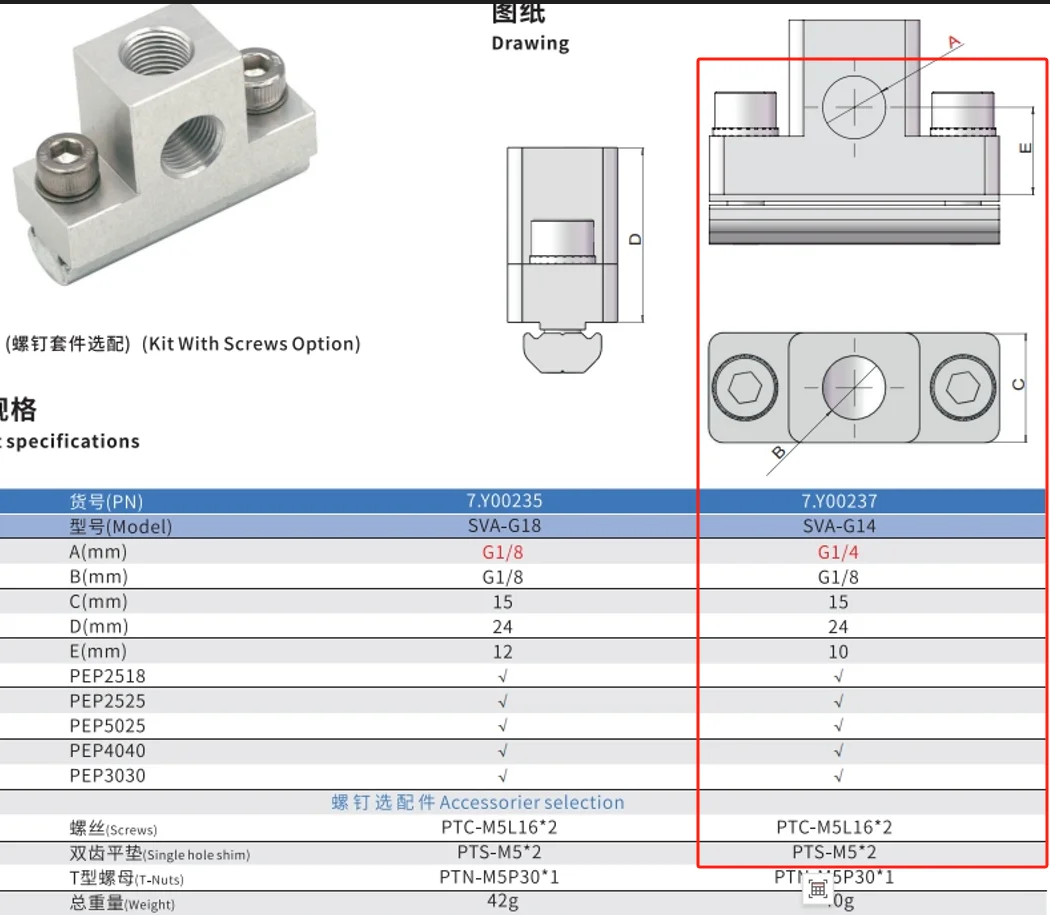 SMBE7 SMBE8 SMB-A5G18 SVC SVA Series Manipulator Accessories Heavy Duty Fixed Support Fixture Profile Cylinder Connector-BOLTTE