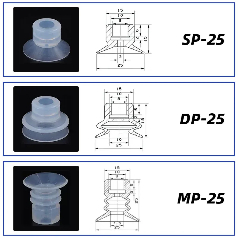 10Pcs/lot Manipulator vacuum suction cup silica gel  resistant suction nozzle pneumatic accessories Head mounting hole 8mm-BOLTTE