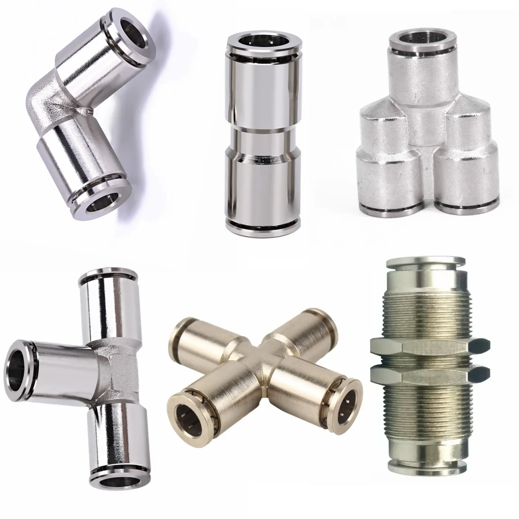 4 6 8 10 12 14 16mm PU Elbow Corss Y Tee Nickel Plated Brass Push In Quick Connector Release Pneumatic Connectors Air Fitting-BOLTTE