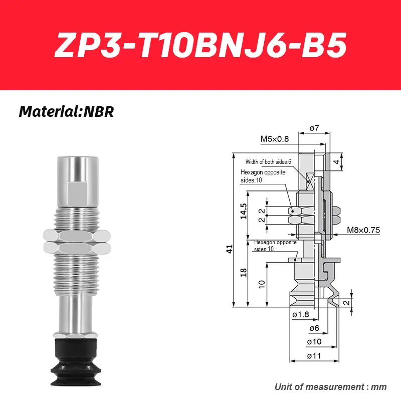 Industrial robotic arm vacuum suction cup ZP3-T04BNJ3-B5 ZP3-T04BNJ6-B5 ZP3-T06BNJ6-B5 ZP3-T08BNJ10-B5 ZP3-T16BNJ10-B5-BOLTTE