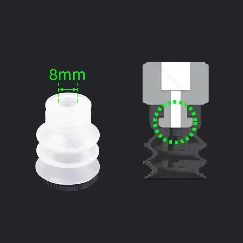 5PCS    Pneumatic Vacuum Suction Cup Sponge Sucker Silicone Nozzle 8mm Mounting Hole Robot Injection Manipulator Part for Rough Surfaces-BOLTTE
