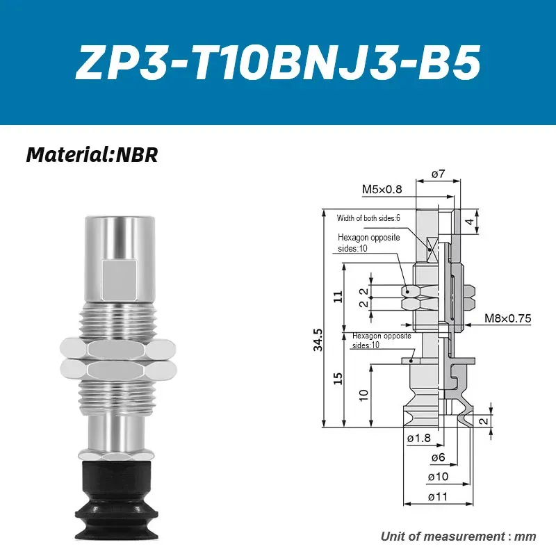 Industrial robotic arm vacuum suction cup ZP3-T04BNJ3-B5 ZP3-T04BNJ6-B5 ZP3-T06BNJ6-B5 ZP3-T08BNJ10-B5 ZP3-T16BNJ10-B5-BOLTTE