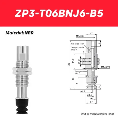Industrial robotic arm vacuum suction cup ZP3-T04BNJ3-B5 ZP3-T04BNJ6-B5 ZP3-T06BNJ6-B5 ZP3-T08BNJ10-B5 ZP3-T16BNJ10-B5-BOLTTE