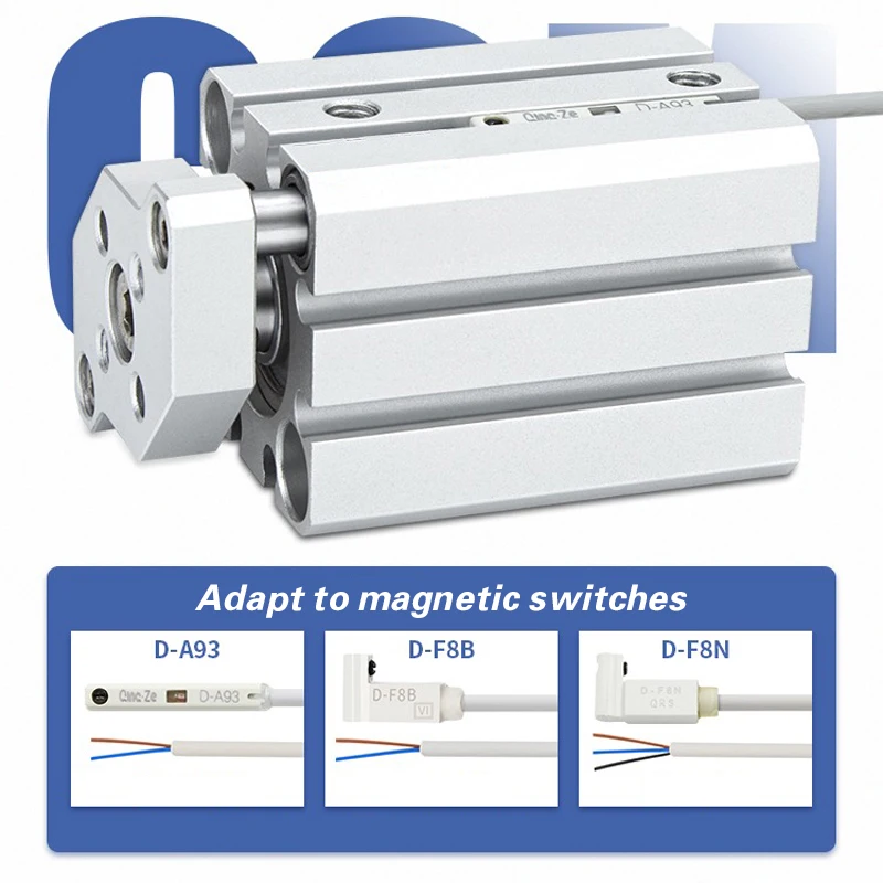  air cylinder CQMB/CDQMB bore 50mm double acting compact rod  guide pneumatic ram cylinder stroke 5/10/15/20/25/30mm