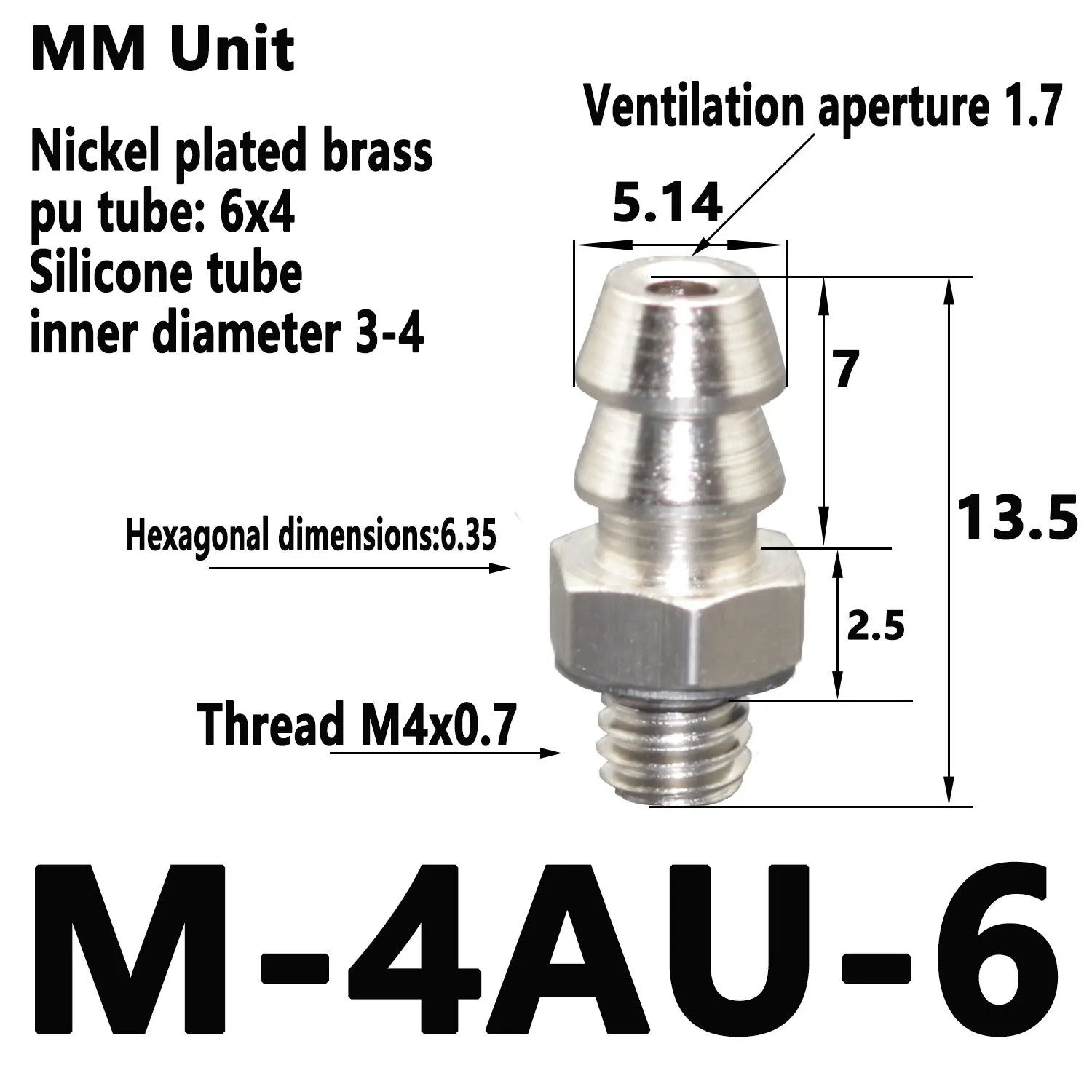 2mm 3mm 4mm 6mm 8mm OD Air Pneumatic Hose to M3 M4 M5 M6 Male Mini Barb Fitting pagoda joint Copper nickel plated-BOLTTE