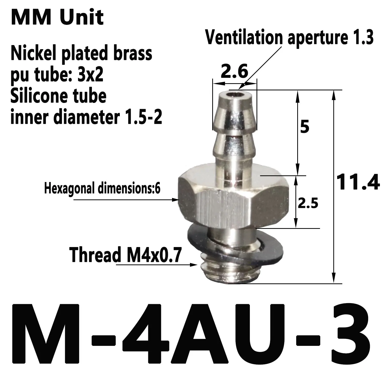 2mm 3mm 4mm 6mm 8mm OD Air Pneumatic Hose to M3 M4 M5 M6 Male Mini Barb Fitting pagoda joint Copper nickel plated-BOLTTE