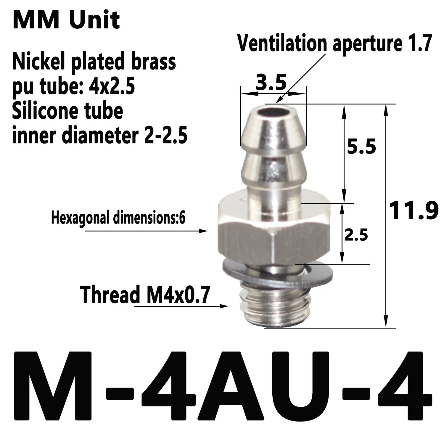 2mm 3mm 4mm 6mm 8mm OD Air Pneumatic Hose to M3 M4 M5 M6 Male Mini Barb Fitting pagoda joint Copper nickel plated-BOLTTE