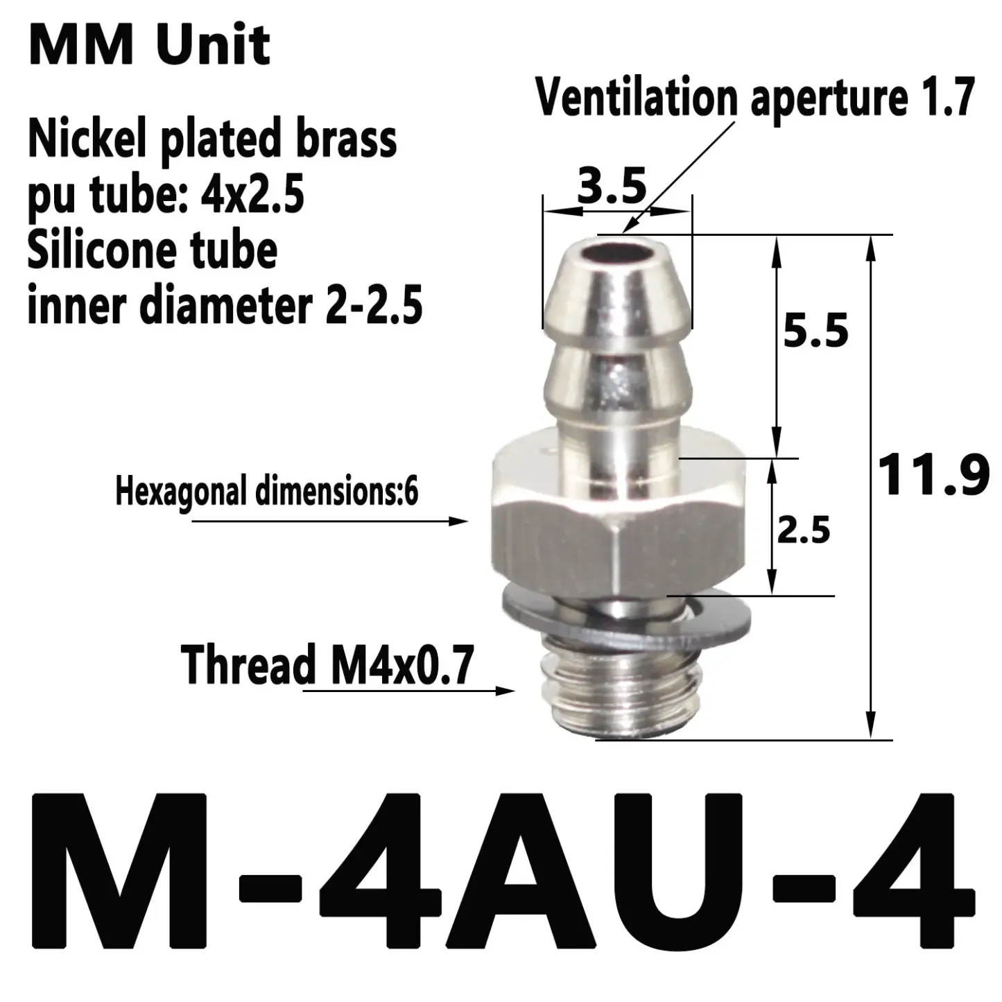 2mm 3mm 4mm 6mm 8mm OD Air Pneumatic Hose to M3 M4 M5 M6 Male Mini Barb Fitting pagoda joint Copper nickel plated-BOLTTE