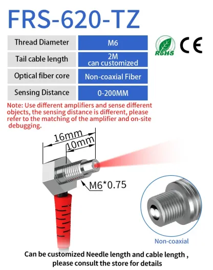 GTRIC Fiber Optic Sensor Probe Elbow Diffuse Reflection M3 M4 M6 1M 2M Cable Coaxial Non-Coaxial Optical Photoelectric Switch-BOLTTE