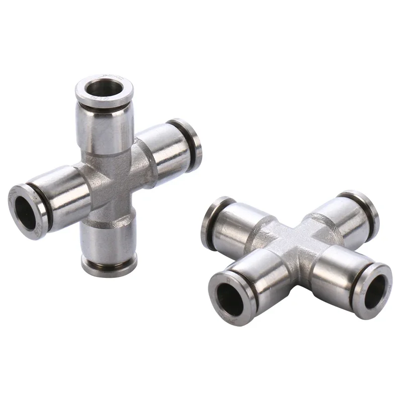 Fit 6  8 10 12mm OD PU Tube Press Fit Push In Quick Connector Cross 4 Ways Pneumatic 304 Stainless Steel Air Fitting Homebrew-BOLTTE