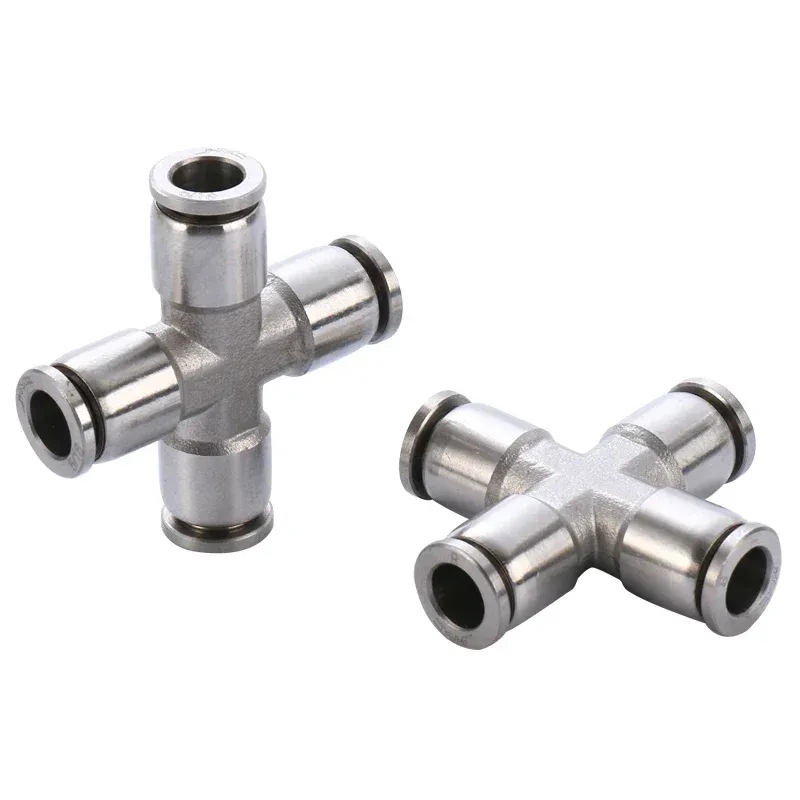 Fit 6  8 10 12mm OD PU Tube Press Fit Push In Quick Connector Cross 4 Ways Pneumatic 304 Stainless Steel Air Fitting Homebrew-BOLTTE