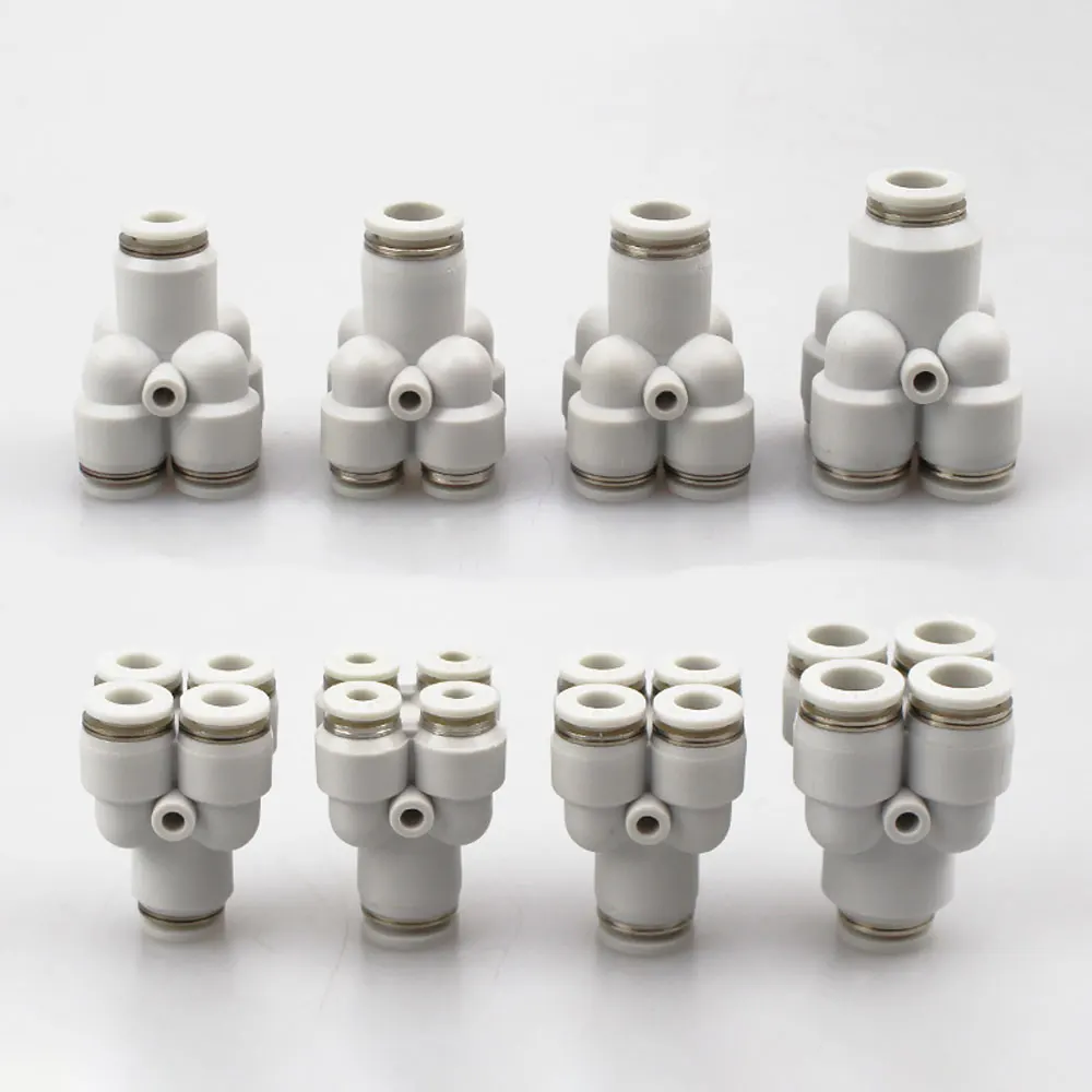 4 6 8 10 12mm Tube OD Y-Shaped 4 Ways Splitter Block Distribution Plastic Pneumatic Air Pipe Fitting Push In Connector-BOLTTE