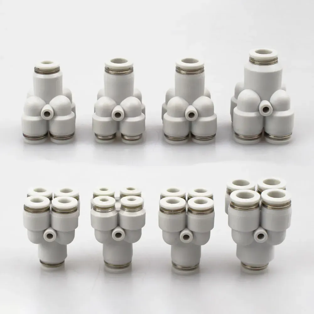 4 6 8 10 12mm Tube OD Y-Shaped 4 Ways Splitter Block Distribution Plastic Pneumatic Air Pipe Fitting Push In Connector-BOLTTE