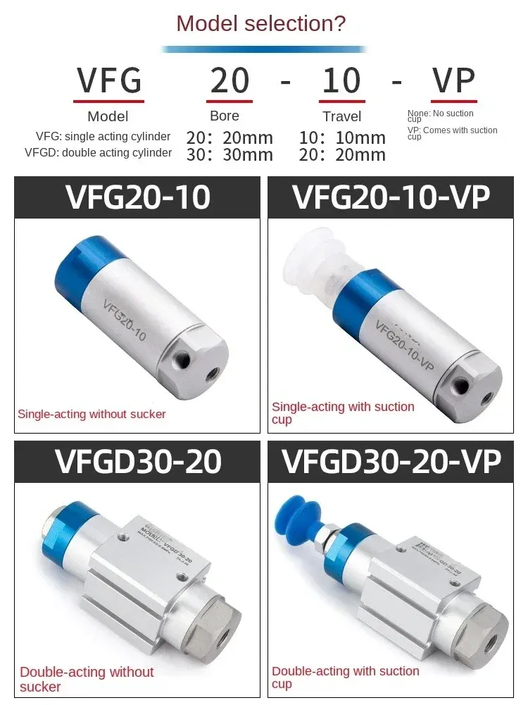 Pneumatic Cylinder VFG20-10-VP for Robotic Gripper with Single-Acting Vacuum Suction Cup 20-20/30-20-BOLTTE