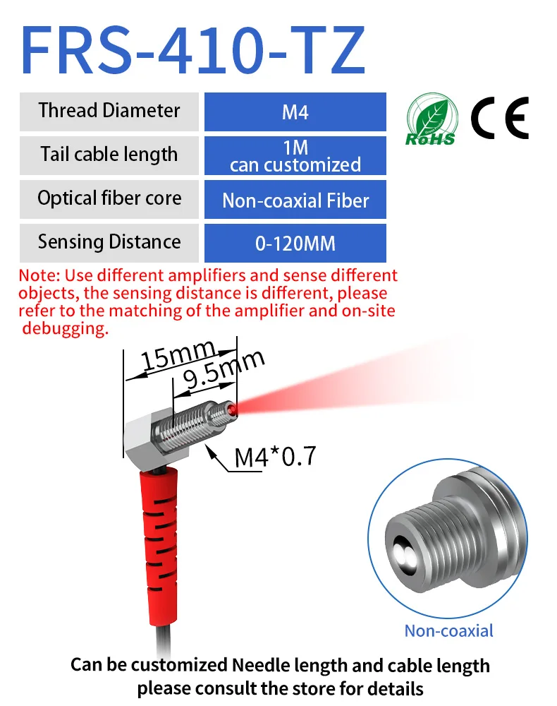GTRIC Fiber Optic Sensor Probe Elbow Diffuse Reflection M3 M4 M6 1M 2M Cable Coaxial Non-Coaxial Optical Photoelectric Switch-BOLTTE