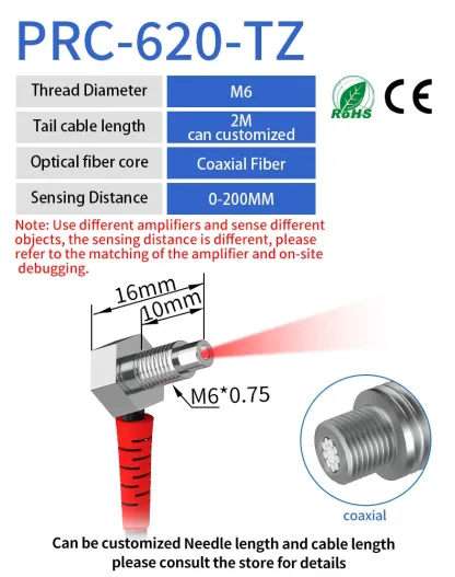 GTRIC Fiber Optic Sensor Probe Elbow Diffuse Reflection M3 M4 M6 1M 2M Cable Coaxial Non-Coaxial Optical Photoelectric Switch-BOLTTE