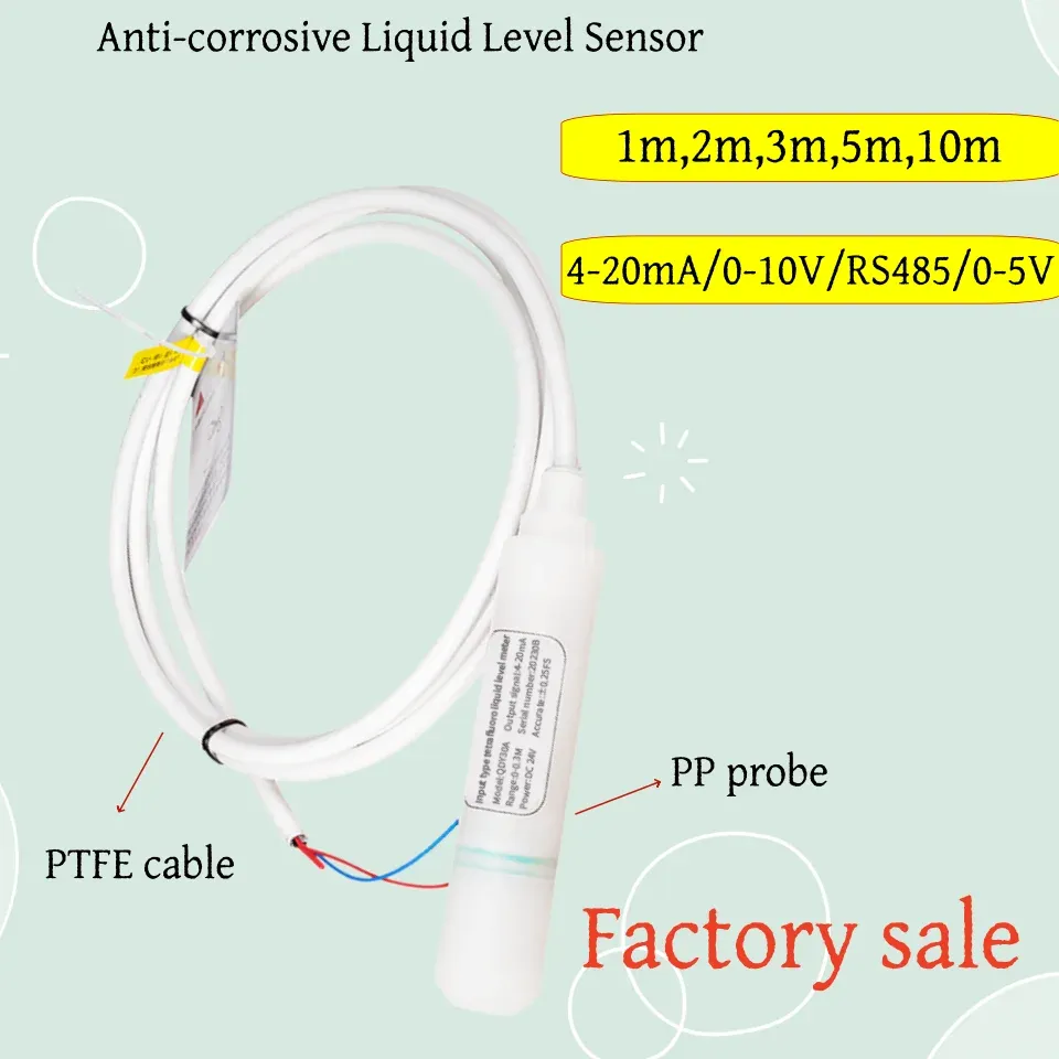 Anti-corrosive Liquid Level Sensor PTFE 3m 5m 4-20mA 0-10V Transmitter RS485 Submersible Water Level Transmitter pp probe-BOLTTE