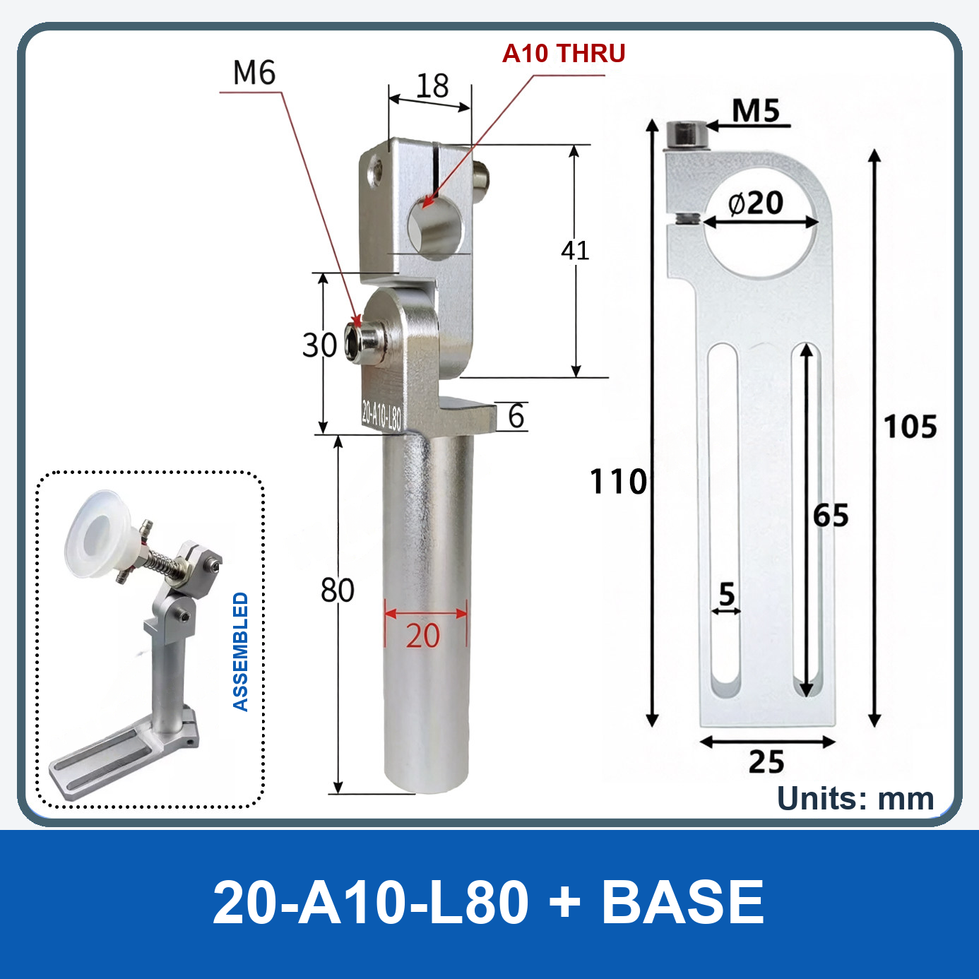 A10-L80 Swivel Arm + Mounting Base (Unthreaded)