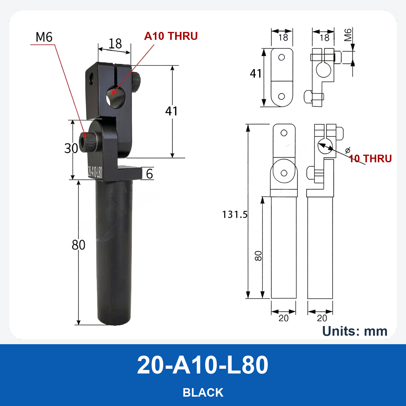 A10-L80 Swivel Arm - Black (Unthreaded)