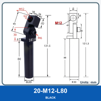 M12-L80 Swivel Arm - Black (Threaded)