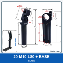 M10-L80 Swivel Arm + Mounting Base (Threaded) - Black